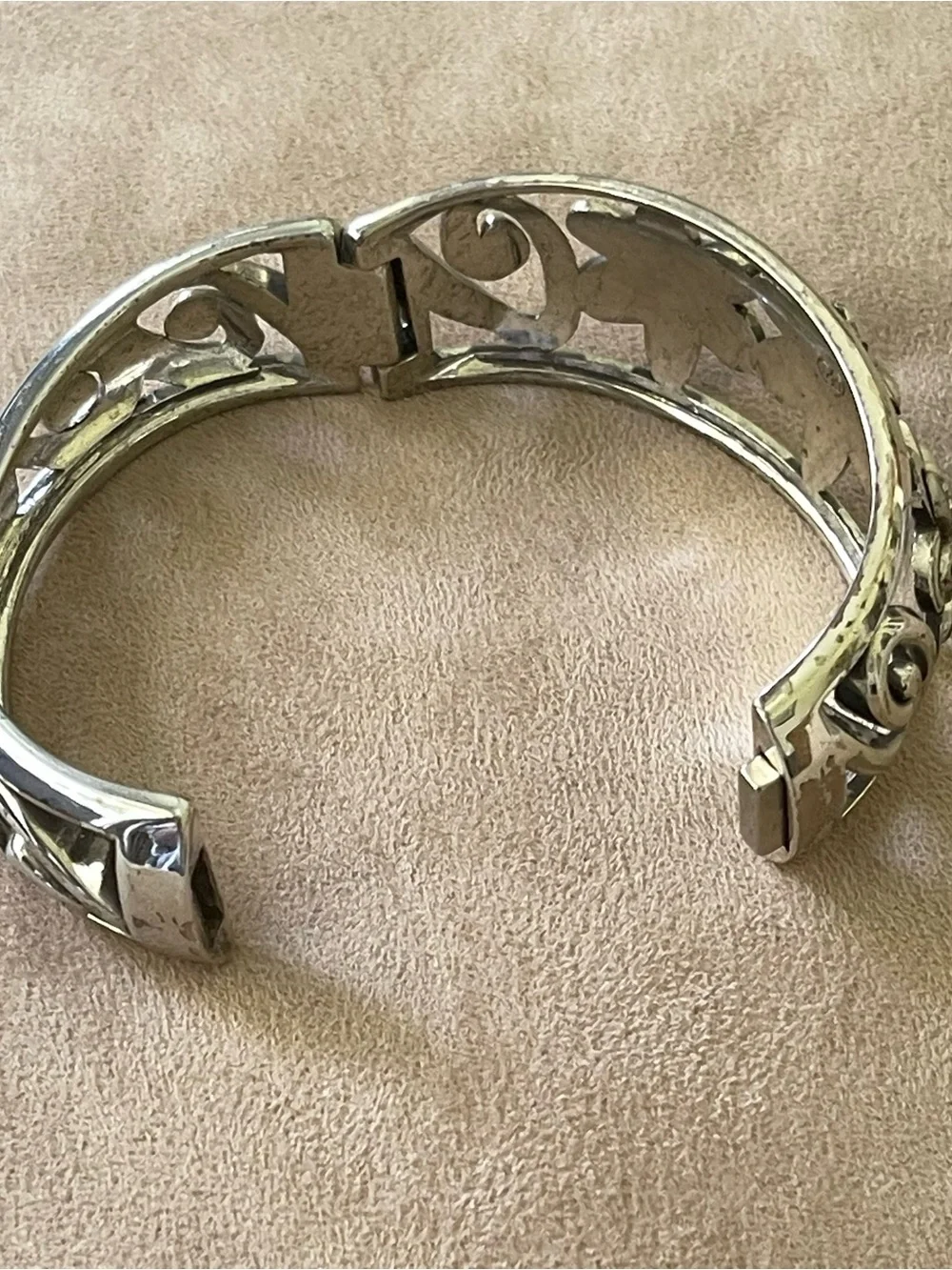 Brighton Silver Floral Crystal Accent Bangle Bracelet